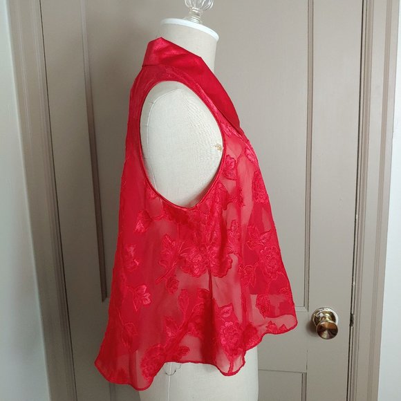 Retro 90s/Y2K Sheer Floral Lace & Satin Cropped Blouse Size M - Picture 2 of 8